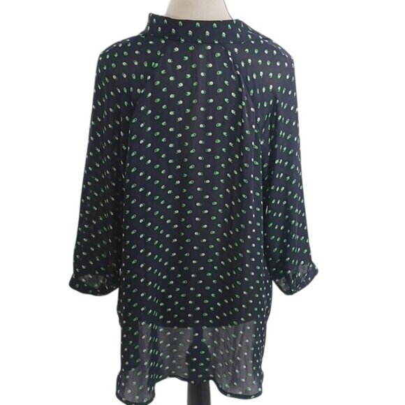 CAbi Button Front Blouse Womens XS Navy Green Sheer Lightweight Geometric - Picture 5 of 6